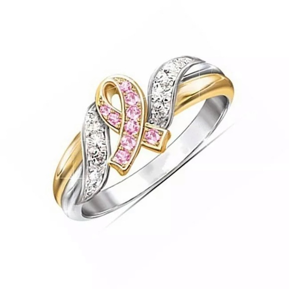 Jewelry - Breast Cancer Awareness Two Tone Crystal Ring